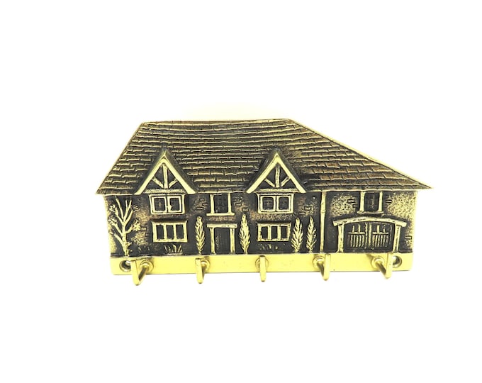 Key holder for 5 keys / solid brass wall decor / vintage brass / house / building design