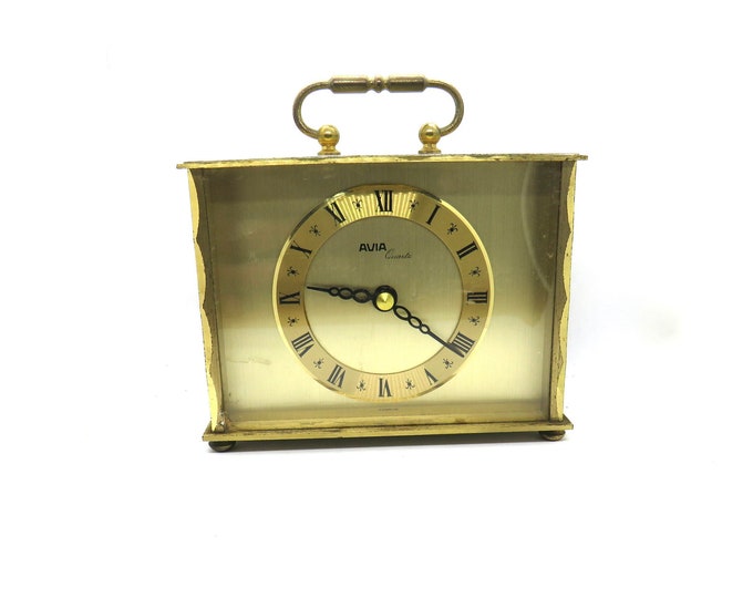 vintage clock / Avia Mantle clock   / carriage  clock / Avia Clock / retro clock  / vintage  Germany  /  Working clock /