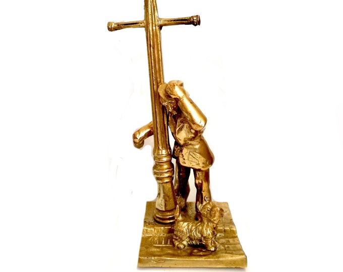 vintage Brass / drunken Man with dog On Stand Solid And Heavy / statue / figurine || vintage solid brass || very heavy/  KITSCH