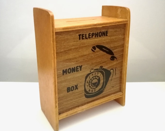 Vintage Telephone money box  / wooden box  holder / vintage desk (A)