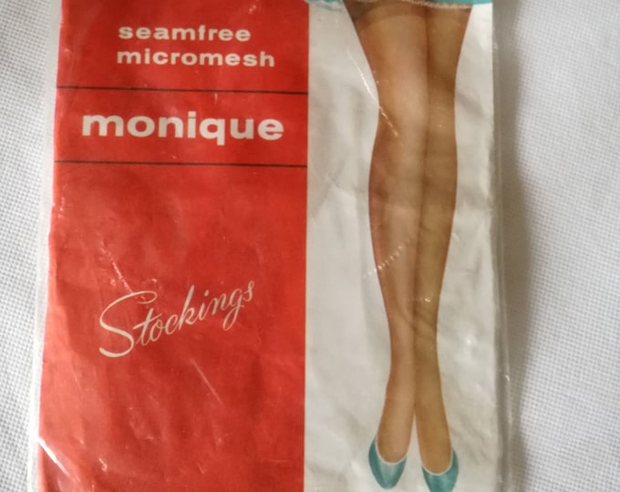 Monique Vintage Seam free micromesh  / 1940s/60s / Size 9.5 Honey Beige Stockings / vintage stockings / vintage beige stockings