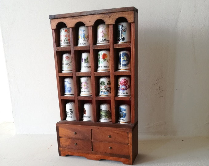 Vintage porcelain Thimbles collection /  Set of 16 decorative thimbles / Display shelf / England Sewing / thimble holder Showcase Wall decor