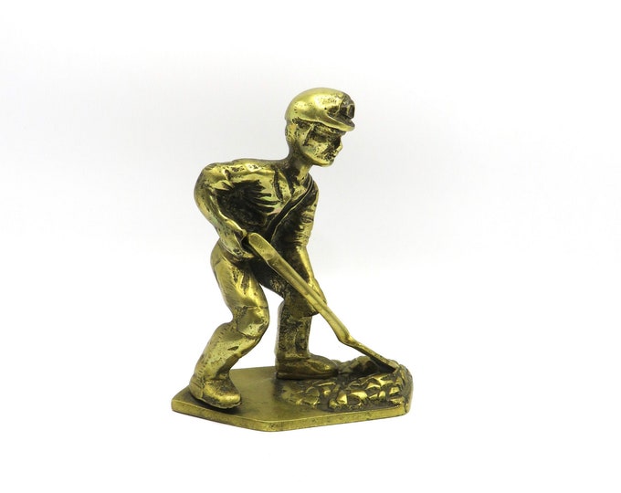 vintage brass miner / Heavy Solid Brass Model Figure Of A Coal Miner /  vintage brass / house / c1960