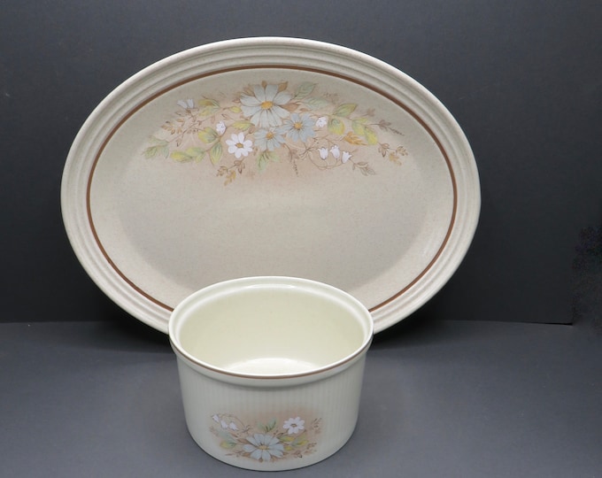 Royal Doulton Florinda soufflé dish / OVAL SERVING PLATTER /  vintage stoneware set / English / denby / discontinued