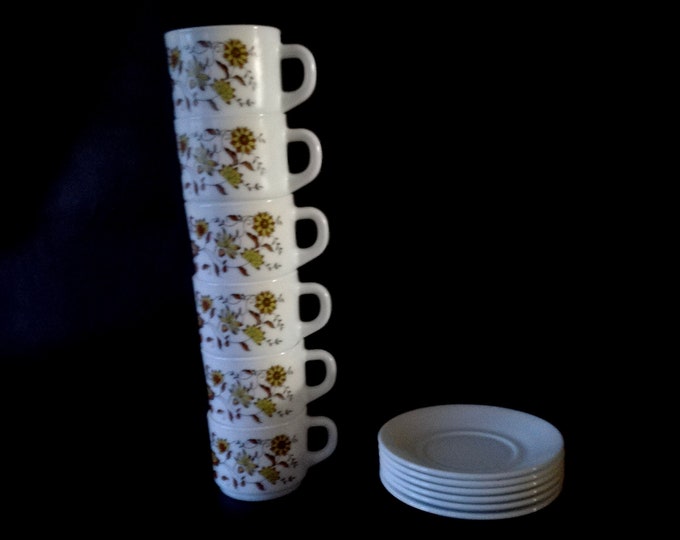 Vintage Arcopal tea set / France  Design / 12x cup and saucer set  / Retro pyrex / 1970s plate / JAJ Vintage / Pyrex plate  / pyrex /