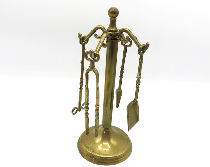 vintage brass / coal fire companion miniature set /  vintage brass / house / c1960