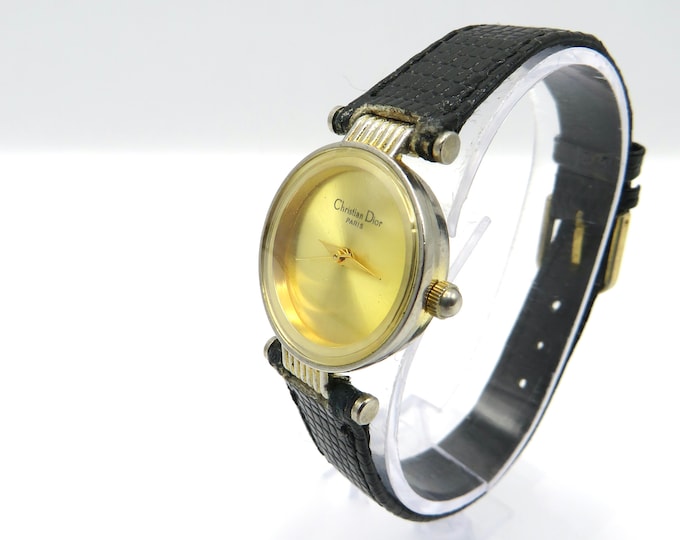 vintage christian dior watch / ladies watch / leather strap  / quartz watch / vintage  / watch / ladies watch