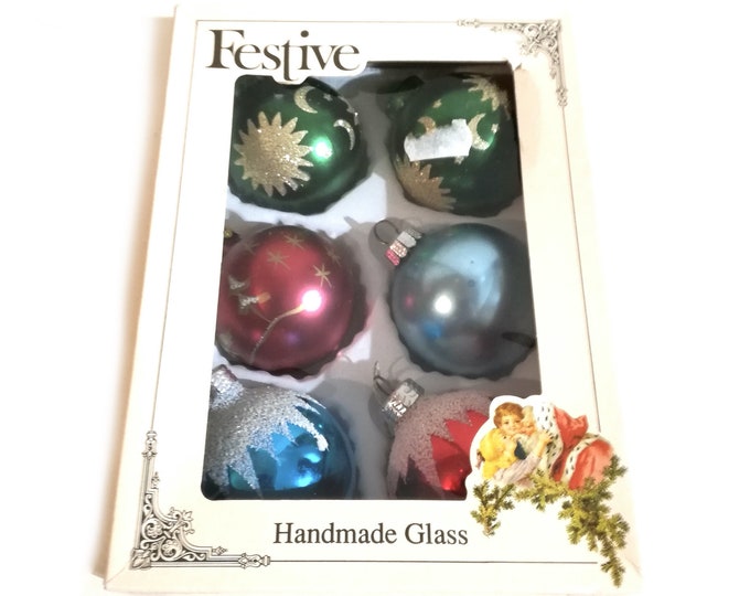 Vintage Christmas glass baubles / Festive Glass /  Christmas Tree Ornaments / made in Poland