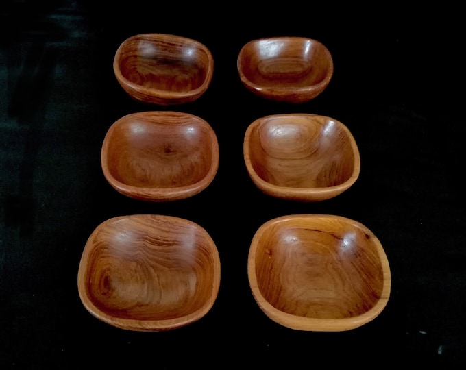 Teak bowls set / danish Solid wood bowl / 6x carved wood fruit Bowl /  bowl Round  / vintage / teak fruit bowl