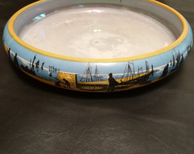Vintage Large dish / H&K Tunstall / Vintage Pottery Bowl /  England  / fishing Design / ships / boats