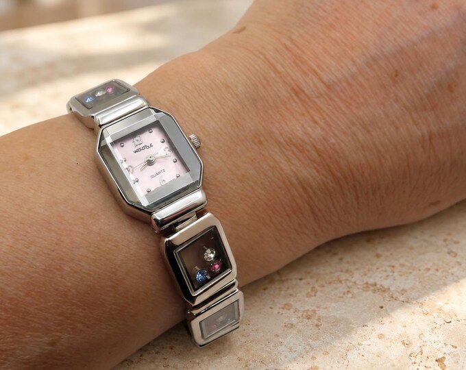 Vintage Watch with Pink Dial & Jeweled Accents