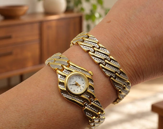 Vintage Marquez Ladies Watch Set, Gold & Silver Bracelet (j17)