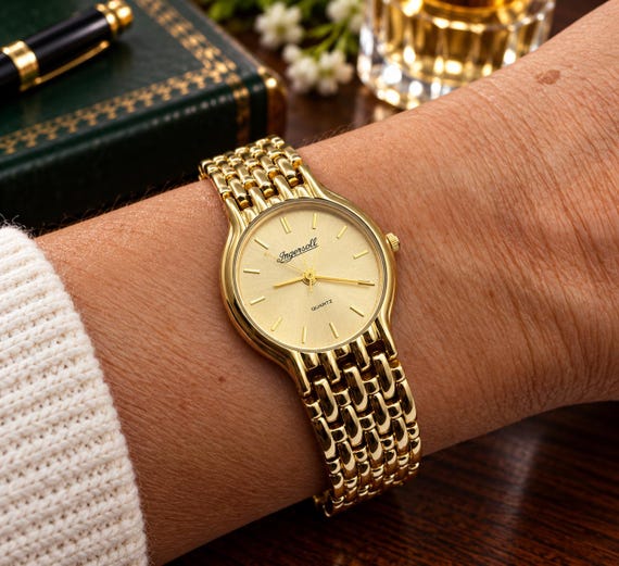 vintage gold Ingersoll watch / 7.1" wrist size max / vintage womans  90s watch / vintage / watch  ladies (ZA12)