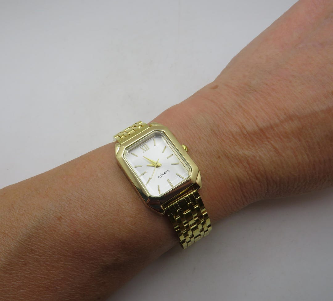Vintage Gold Watch: Silver Dial, Rectangle Face BB21 - Etsy