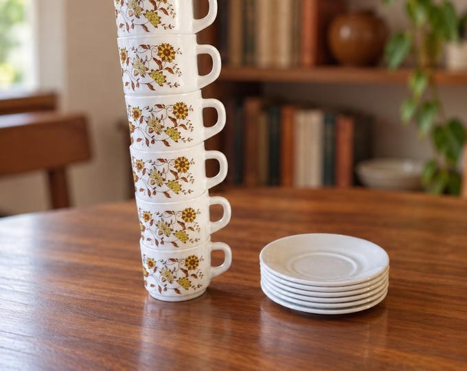 Vintage Arcopal Tea Set: Autumn Glory, 1970s French Tableware