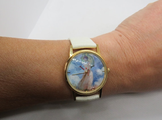vintage artwork  white watch /  90s dress watch / quartz Watch / watch / vintage watch / large watch