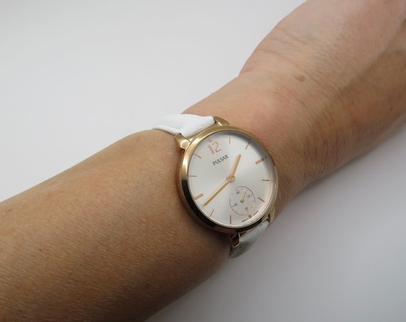 Vintage leather watch / Pulsar by Seiko watch /  sub dial Quartz watch / womans Watch / Watch / Gift for her (q6)
