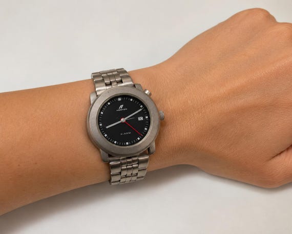 Vintage Norton  Alarm Watch Mens Quartz Black Dial Collectible  Gun metal