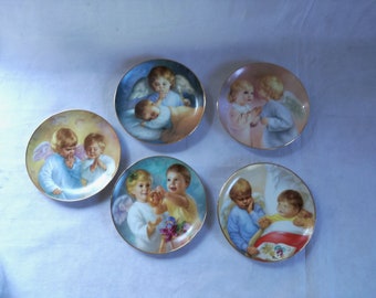 Heavenly Angels / 7777 /MaGo Collectable 5x plates set / designed plates / Collectable angel plates / vintage Plate set
