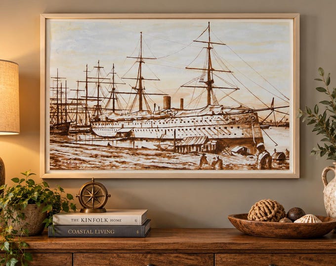ORIGINAL Seascape / vintage WATERCOLOUR / Artist R A RIDLEY / vintage artwork / retro art / vintage boats /