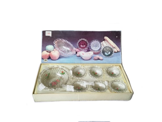vintage Servizio macedonia boxed set  / vintage glass / made in italy / vintage boxed / vintage glass bowl set