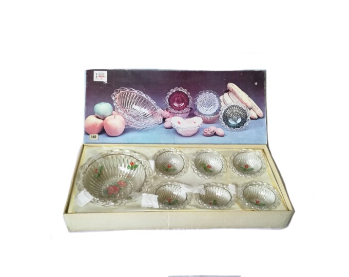 vintage Servizio macedonia boxed set  / vintage glass / made in italy / vintage boxed / vintage glass bowl set