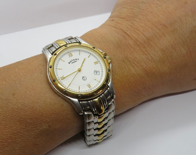 Vintage Rotary watch / Quartz watch / white faced watch / vintage gents Watch / watch / vintage sport  / gift for him (B22)