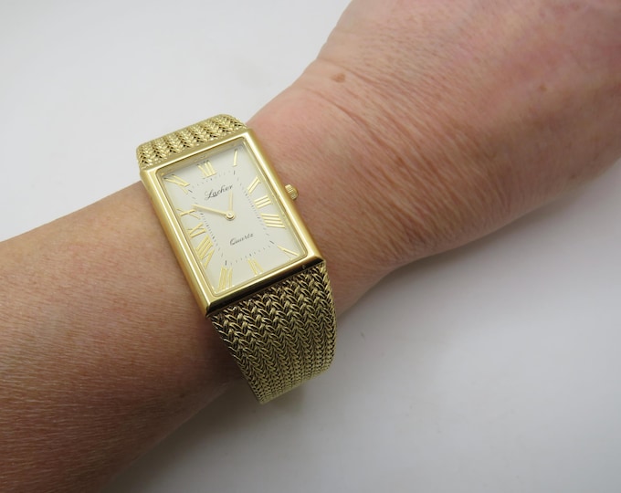 Vintage gold rectangle watch / sports Gold dress watch / larcher watch / gents Gold Plated Dress Watch / Watch / Gift for him (u10)