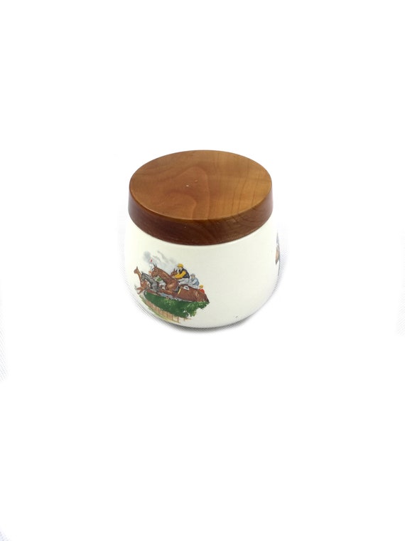 Vintage Bar /  Tobacco Humidor Jar  / sport / horse racing / teak