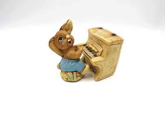 Pendelfin rabbit / The Thumper and Piano /  stonecraft / pottery figure / made in England / vintage  rabbit