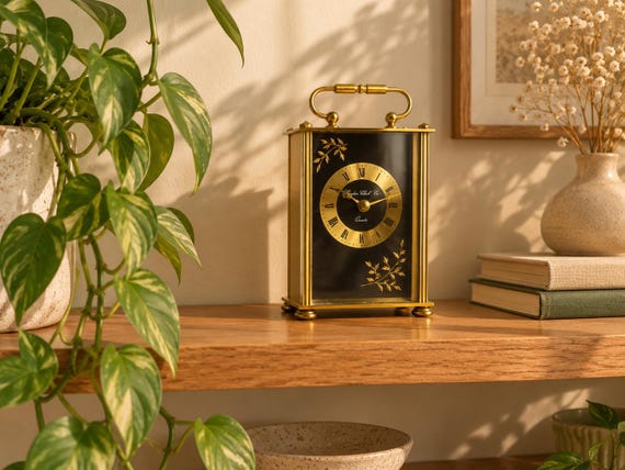 vintage clock  / London clock co / clock / Brass Mantel Clock /  clock  / vintage England /  Working clock