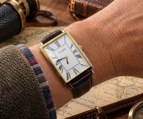 Rectangle watch / Pulsar bt seiko Quartz watch / gents Dress Watch /  fashion Watch / Gift for him (w19)