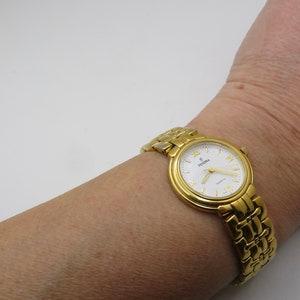 Vintage gold watch / large wrist 7.5&quot;   / gold Quartz watch / Ladies Gold Plated Dress Watch / ladies Watch /  Gift for her (f22)