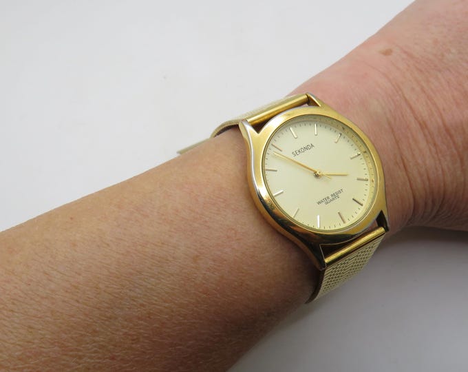 Vintage gold watch / Sekonda sports Gold dress watch / Quartz watch / gents Gold Plated Dress Watch / Watch / Gift for him (f27)