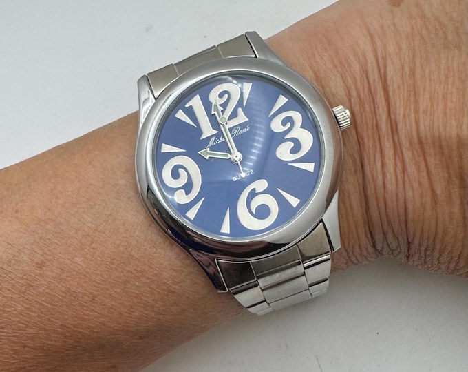 Michel Renée Men's Blue Dial Quartz Watch, Silver Tone Statement Timepiece  bb26
