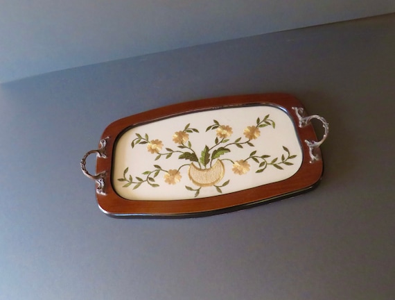 vintage Bar / wooden drinks tray  /  wooden embroidered tray / Serving Tray