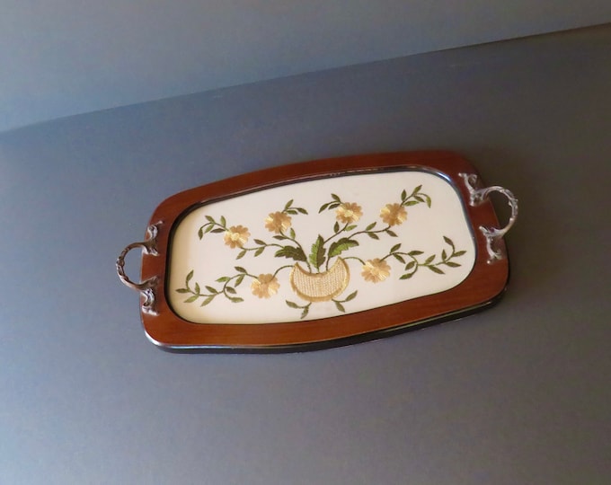 vintage Bar / wooden drinks tray  /  wooden embroidered tray / Serving Tray