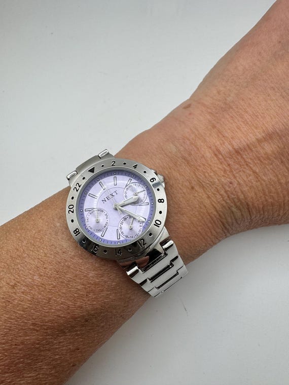 Next Ladies Silver Quartz Watch Purple Dial 34.85mm (F20)