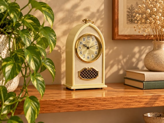 seiko clock / alarm mantel clock / retro clock  / vintage Japan /  Working alarm clock / (A)
