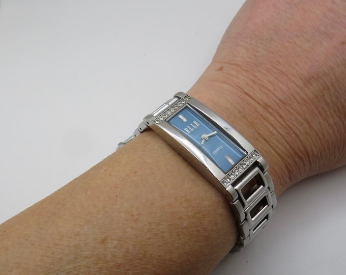 Vintage ELLE / womans watch square Watch /  Blue fashion Watches /  Gift for her / 7.5" wrist (i26)