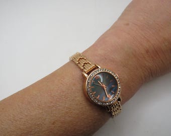 Roséguld- och grön klocka: Armbandsklocka i vintagestil (BB4)