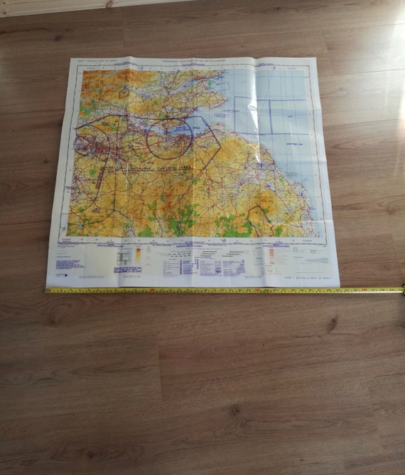 Vintage Air Chart TOPOGRAPHICAL / Fife of Forth  Scotland / Plastic Coated 1970's  Map / CAA / RB