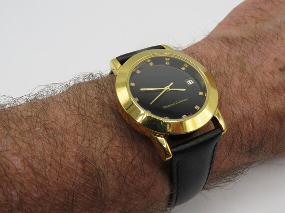 Vintage dress date gold watch / quartz watch / di… - image 2
