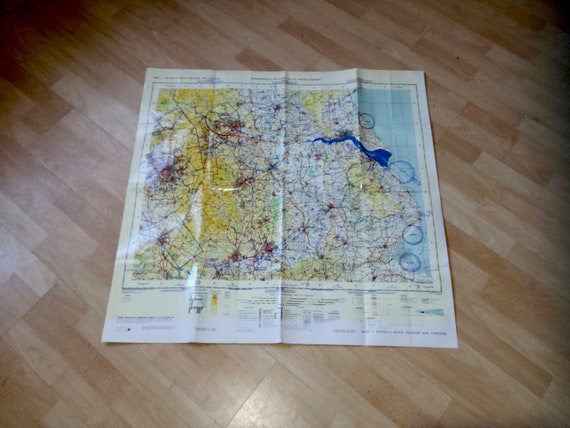 Vintage Air Chart TOPOGRAPHICAL / The Midlands / Plastic Coated 1970's  Map / CAA / RB