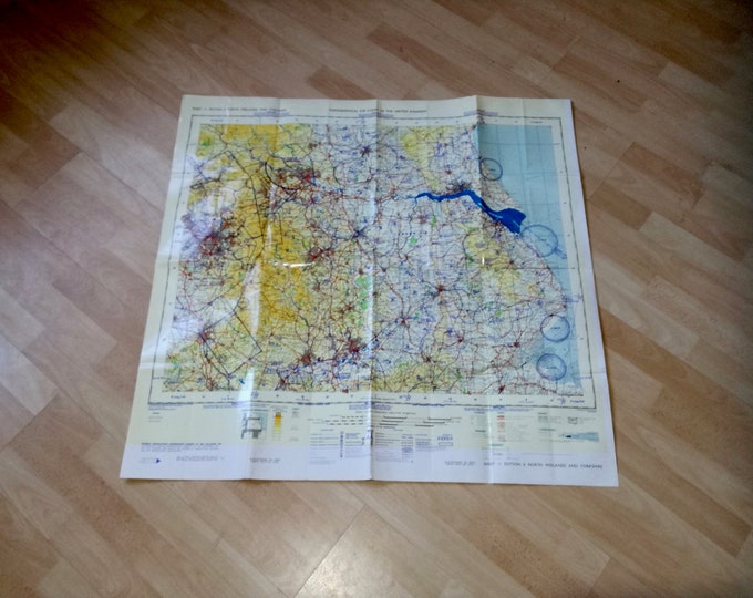 Vintage Air Chart TOPOGRAPHICAL / The Midlands / Plastic Coated 1970's  Map / CAA / RB