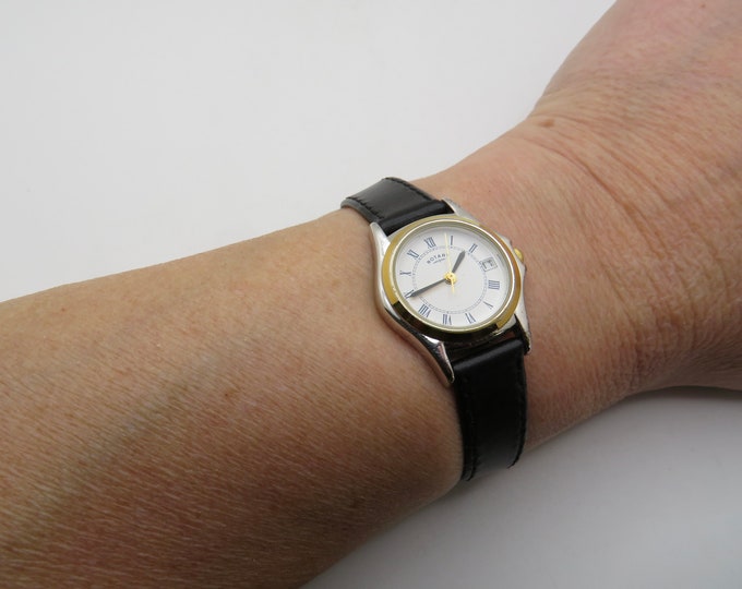 Vintage rotary gold watch / Black leather strap  / vintage womans 00s watch / Swiss watch / vintage Watch / ladies watch (p3)