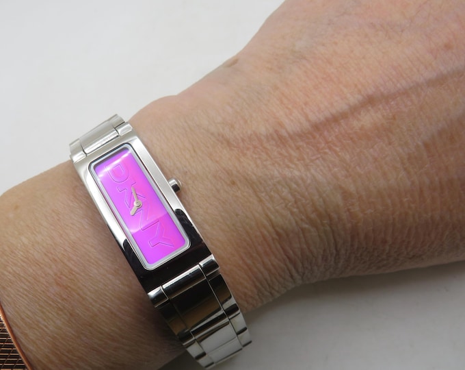 Vintage Pink watch / Rectangle dress watch / DKNY Quartz watch / womens watch Dress Watch /  ladies Watch /  Gift for her (Y19)