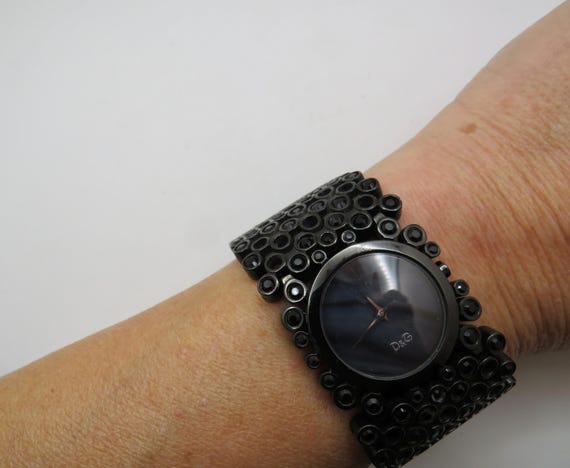 Vintage Fashion Watch / womens d&g watch / black diamond bling watch / quartz watch / metal watch / vintage ladies (v25)