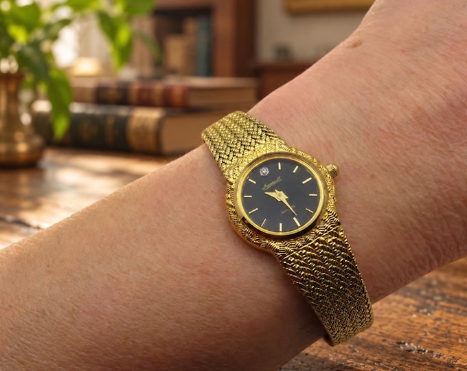 Vintage Gold dress watch / Ingersoll  Quartz watch /  Gold Dress Watch /  Womans Watch /  Gift for her (s27)