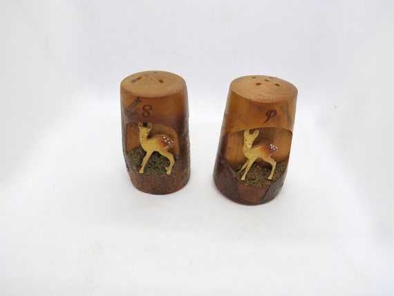 Vintage Bambi Salt and Pepper Shakers, Mid-Century / vintage kincardine canada  / wooden salt and pepper / Kitchenalia